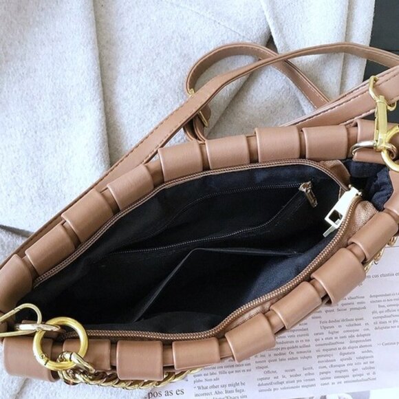 NWT Soft Vegan Leather Woven Shoulder & Crossbody Bag in Mocha - Picture 4 of 4